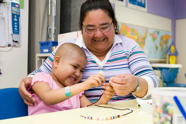 Smiling mom and daughter making jewelry