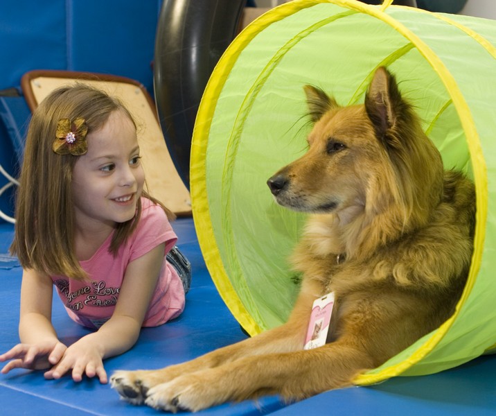 Young girl with pet therapy dog