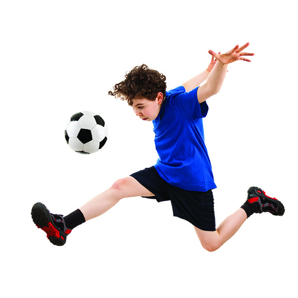 Boy soccer playing kicking the soccer ball