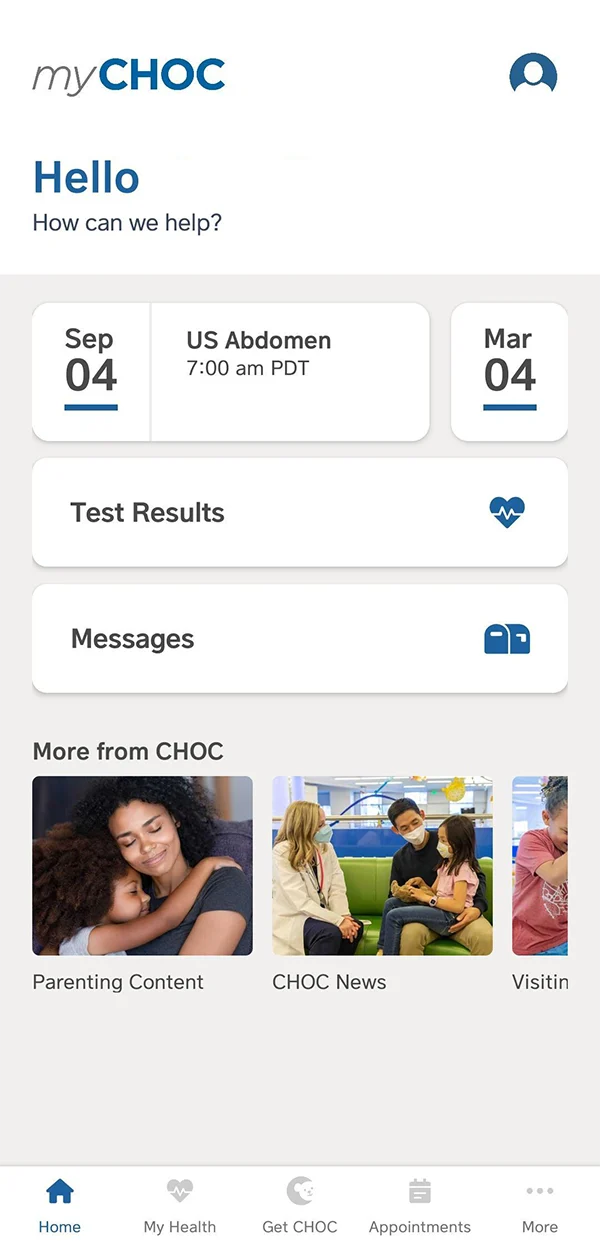 MyCHOC App Homepage