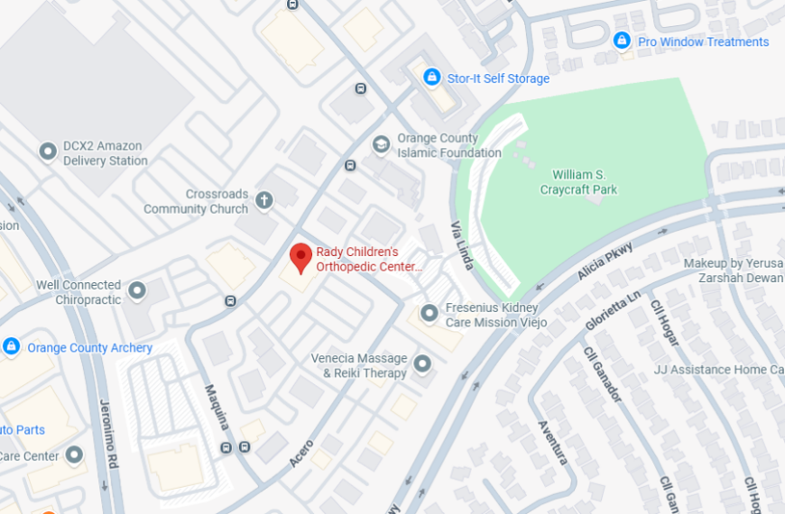 Map to Rady Children's Orthopedic Center, Irvine