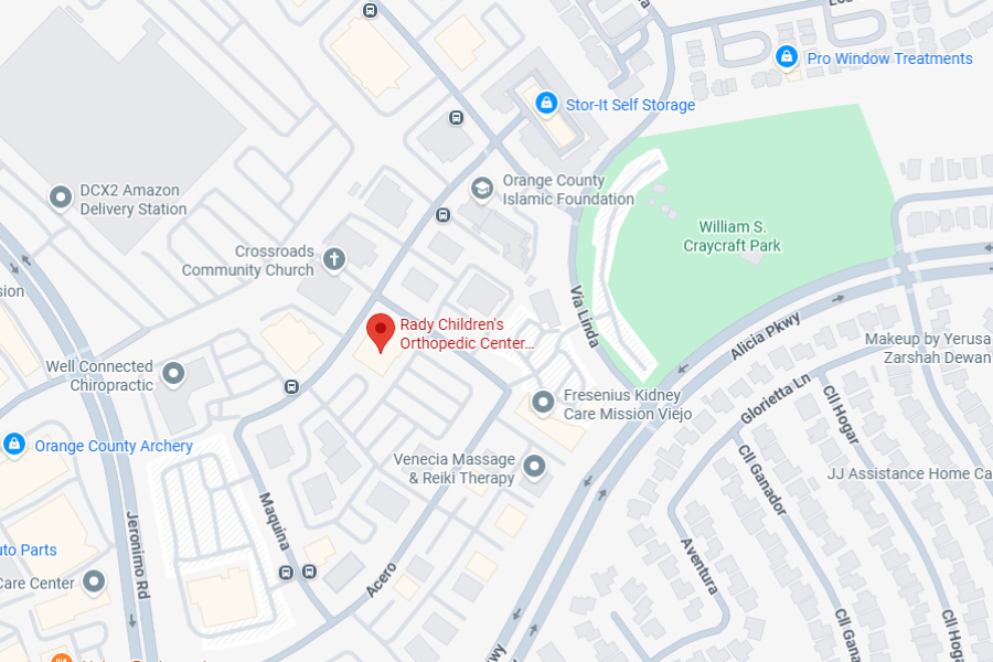 Map to Rady Children's Orthopedic Center, Irvine