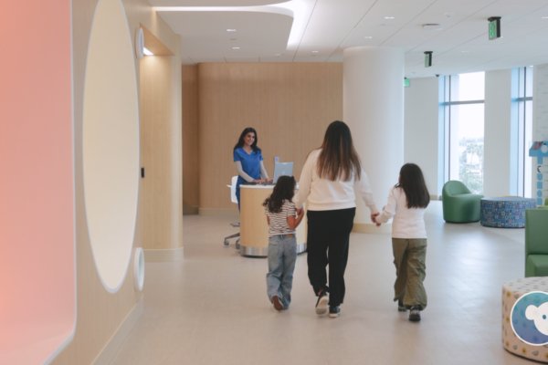 Parent walks daughters to appointment at CHOC Southwest Tower