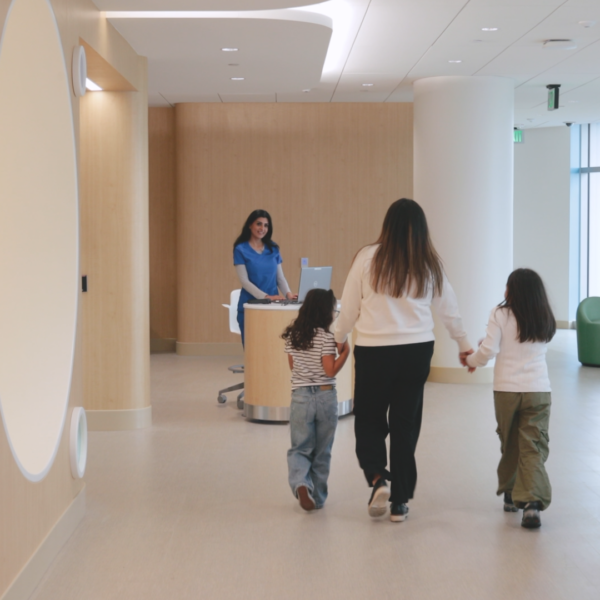 Parent walks daughters to appointment at CHOC Southwest Tower